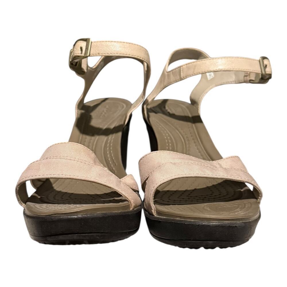 Crocs Women's Leigh Li Cream Ankle Strap Wedge Platform Sandals Size 10 - Picture 3 of 9